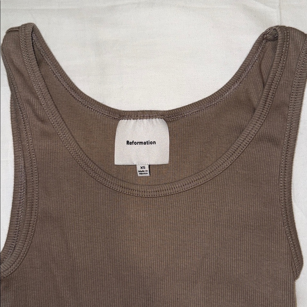 Reformation Women's Ribbed Tank Top - Taupe - Picture 2 of 2